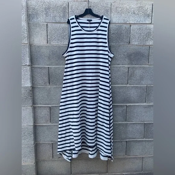 J Crew 3X High-Low Maxi Tank Dress In Navy White Stripe Nautical Vacation A0477 - Picture 4 of 13